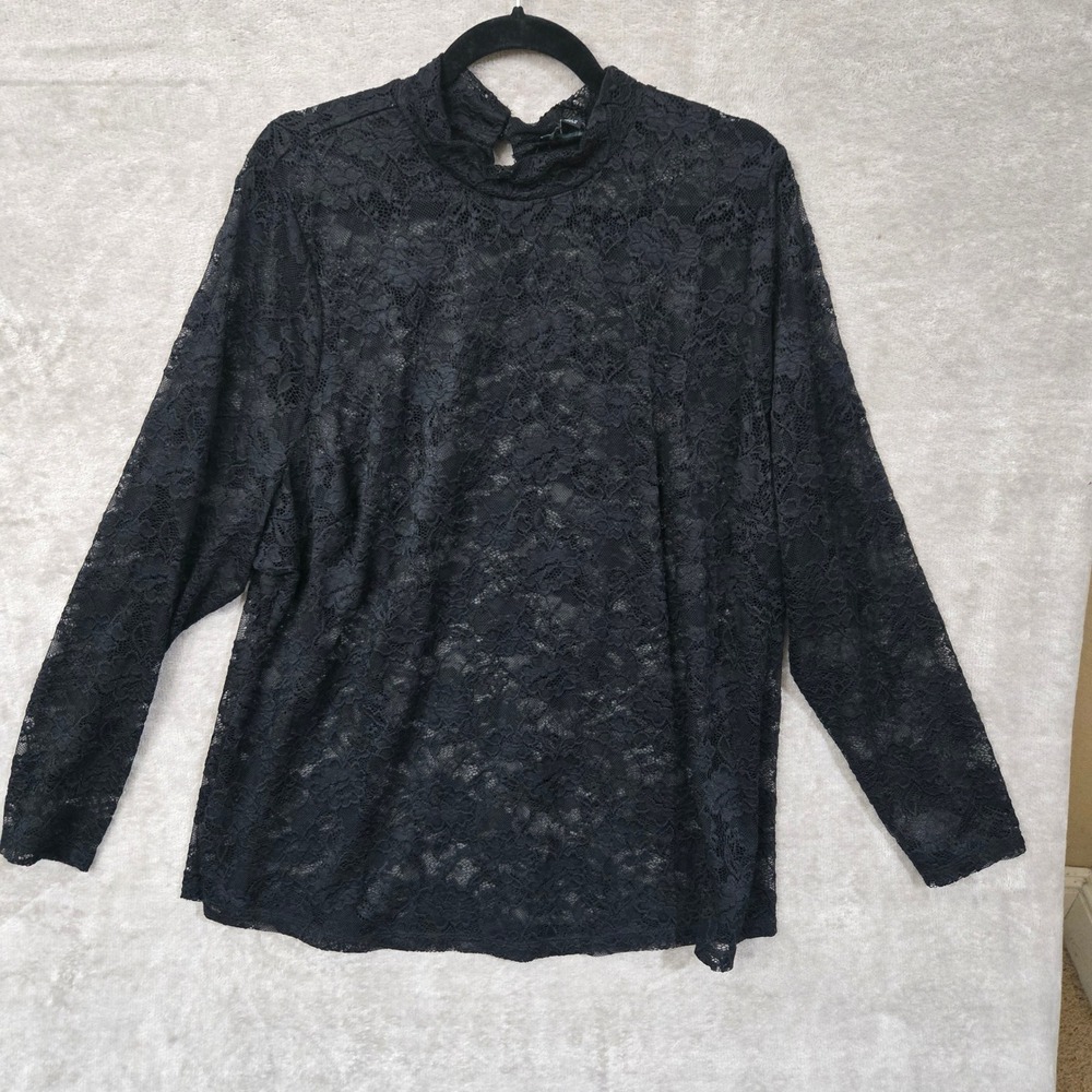 Lane Bryant Lace Top Women 22/24 Black Sheer Floral Goth Romantic Layering Plus